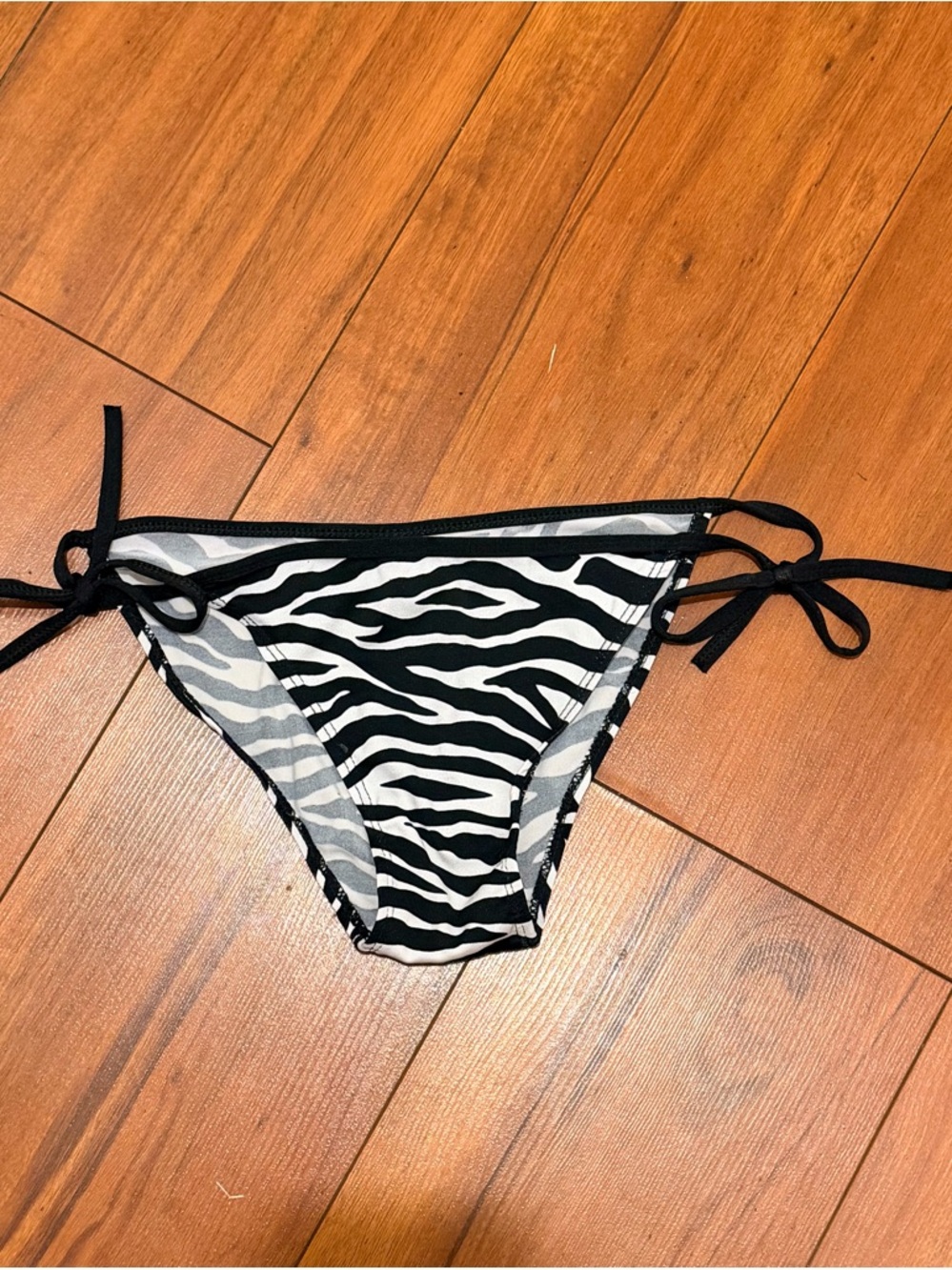 Women’s Black & White Zebra Print Tie-Side Bikini Bottom
